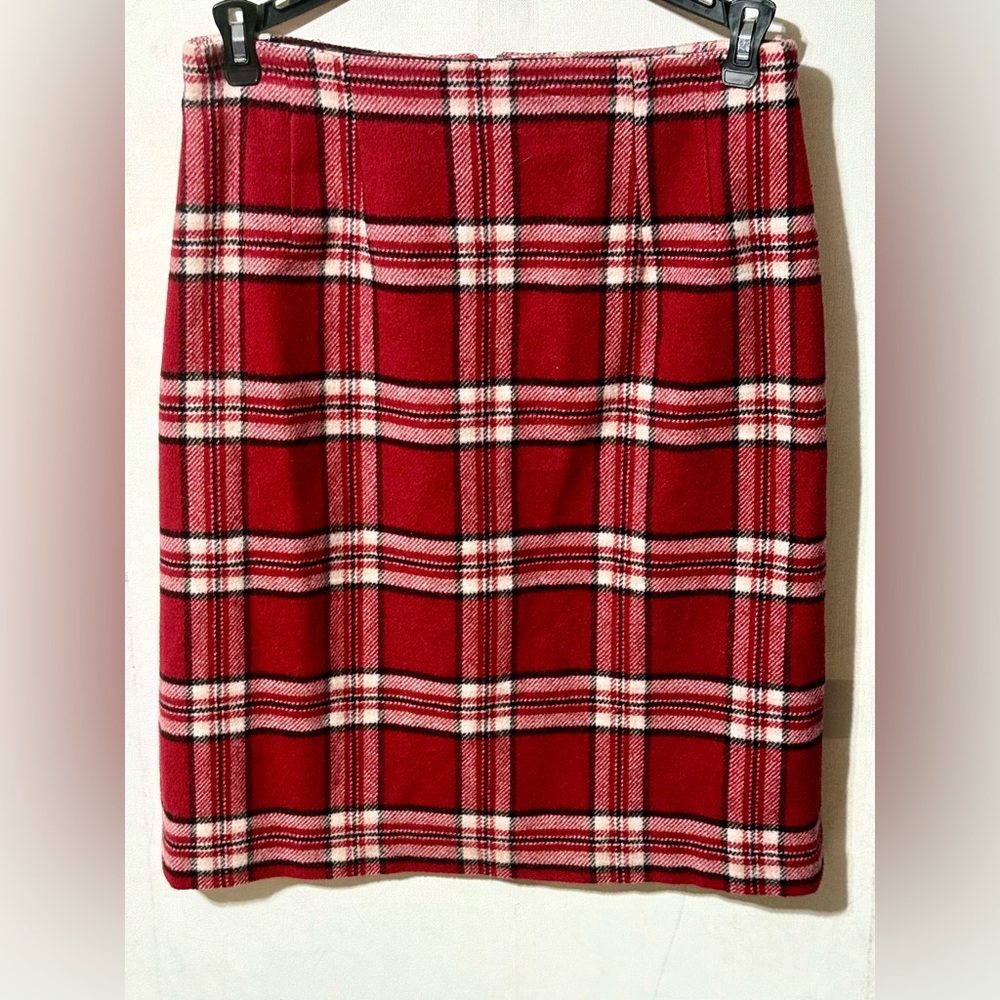 Chadwicks Scarlet Wool Blend Red Plaid Wool High Rise Mini Skirt Size-4